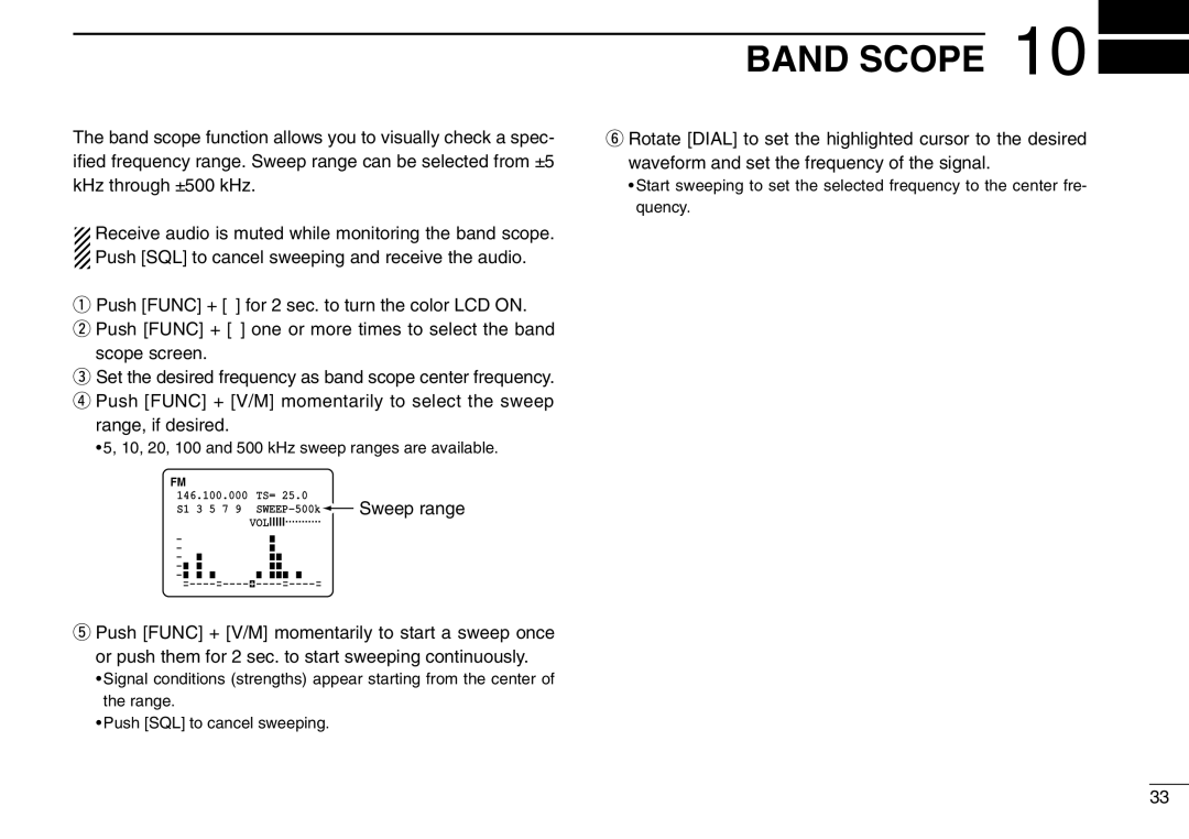 Icom IC-R3 instruction manual Band Scope, Range, if desired 