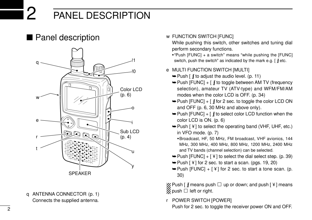 Icom IC-R3 instruction manual Panel Description, Panel description 