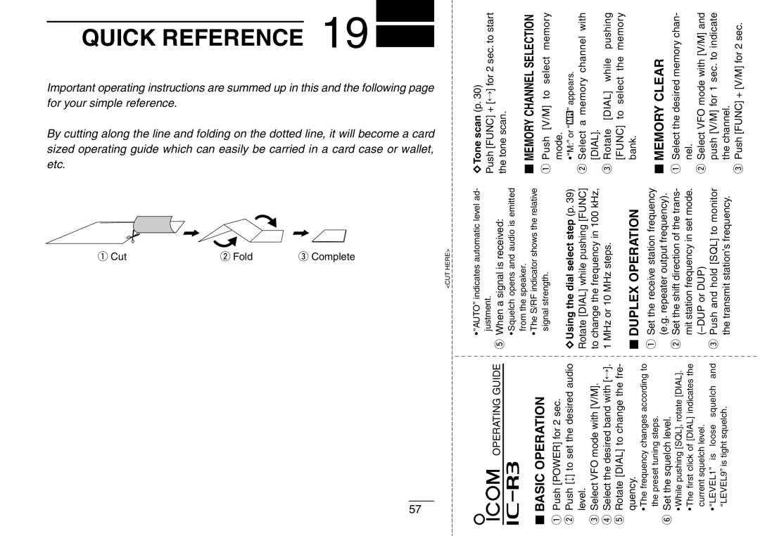 Icom IC-R3 instruction manual Quick Reference 