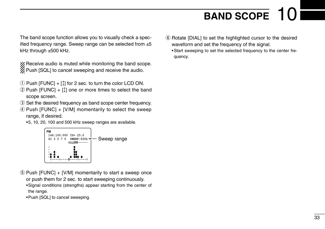 Icom IC-R3 instruction manual Band Scope 