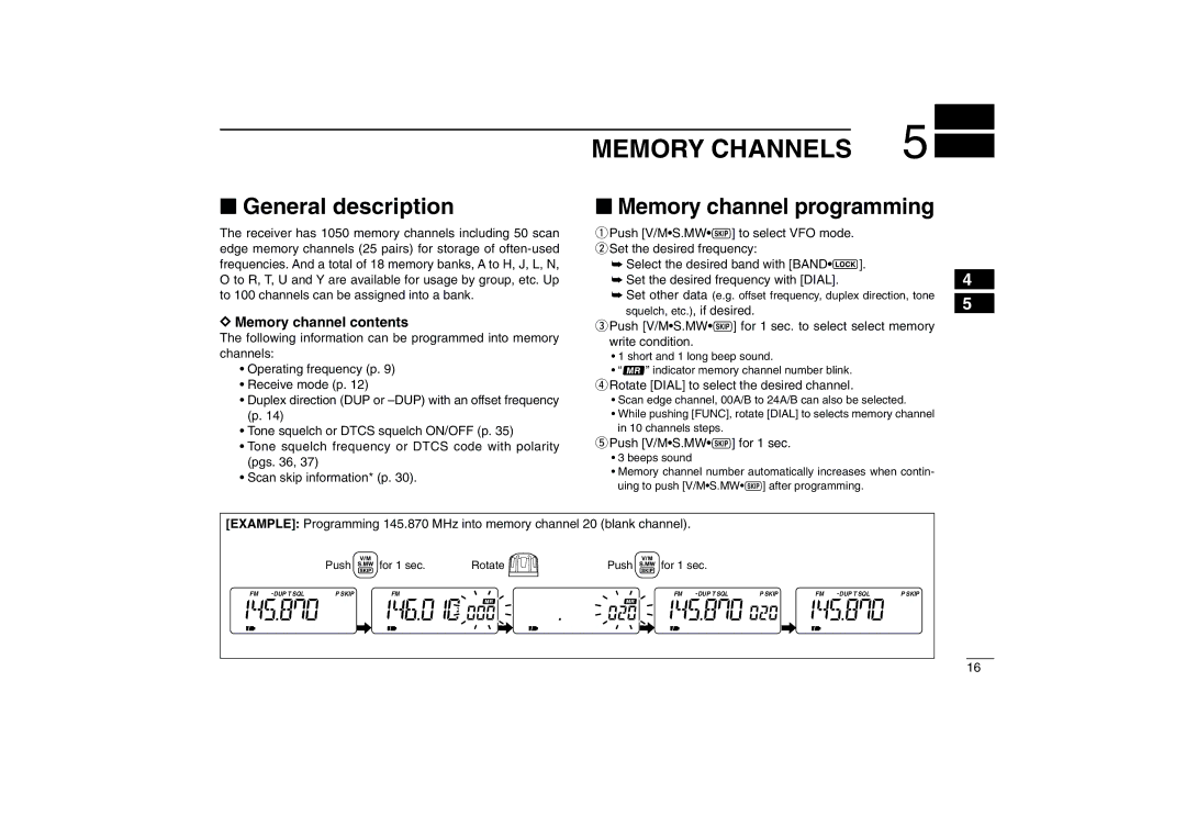 Icom IC-R5 instruction manual Memory Channels, General description 