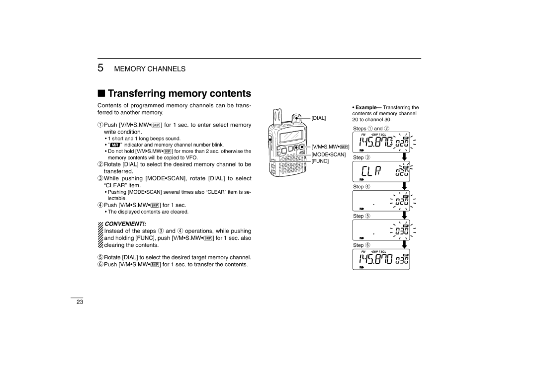 Icom IC-R5 instruction manual Transferring memory contents 