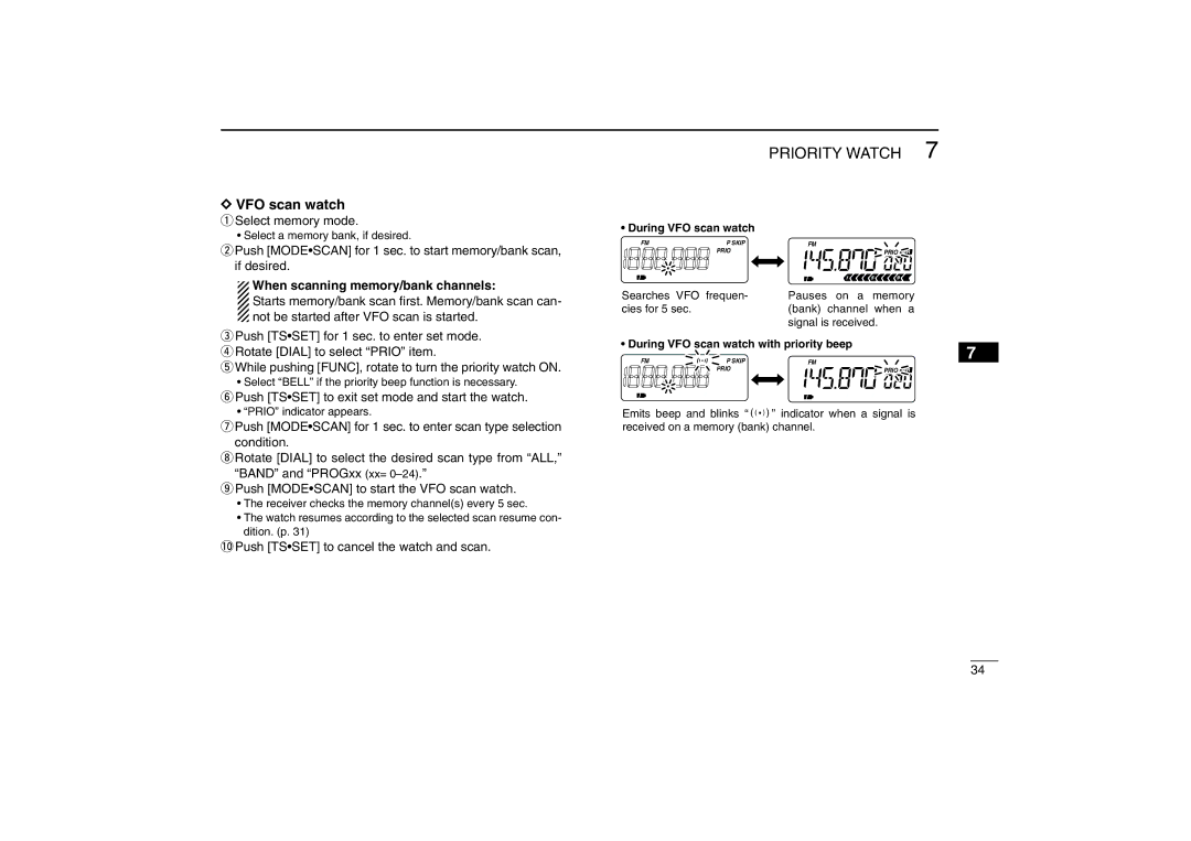 Icom IC-R5 instruction manual VFO scan watch qSelect memory mode, When scanning memory/bank channels 