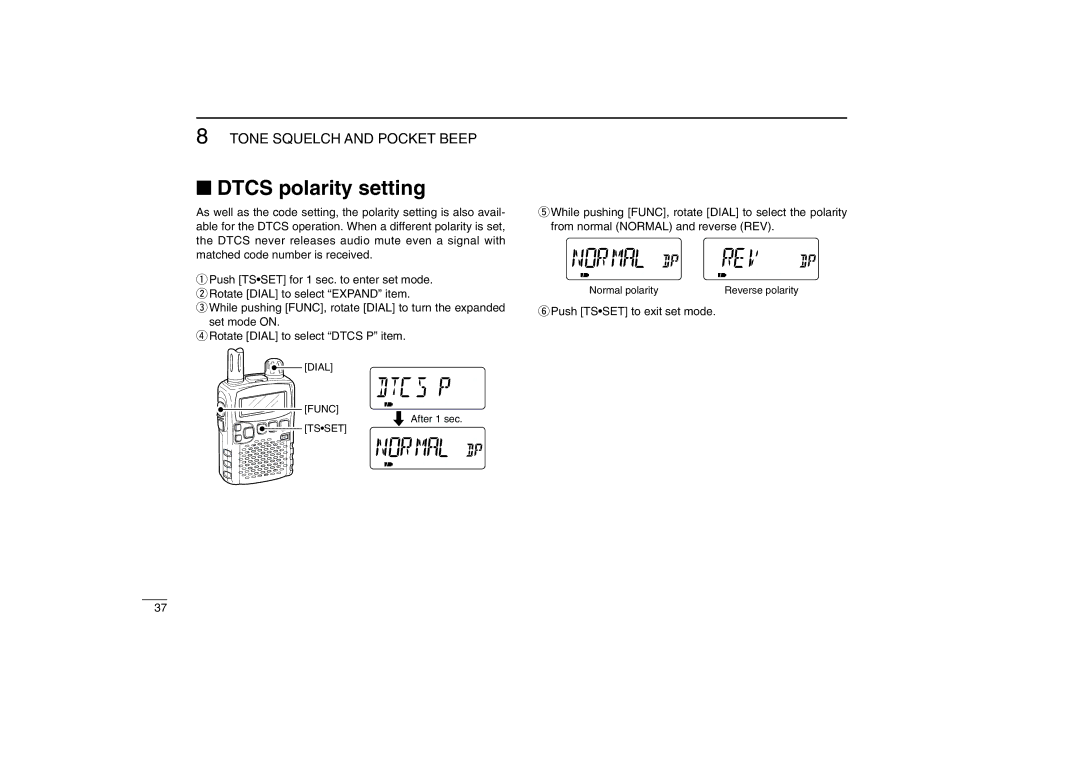 Icom IC-R5 instruction manual Dtcs polarity setting 