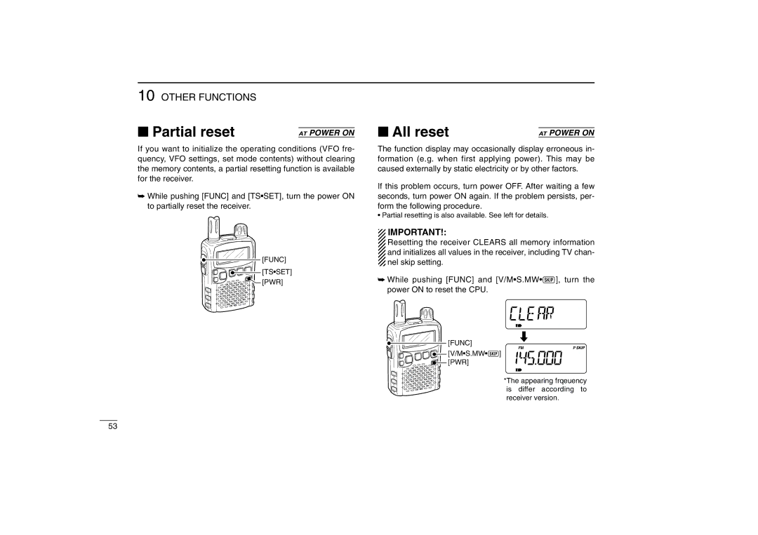 Icom IC-R5 instruction manual Partial reset 