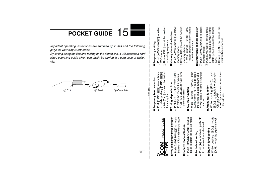 Icom IC-R5 instruction manual Pocket Guide 