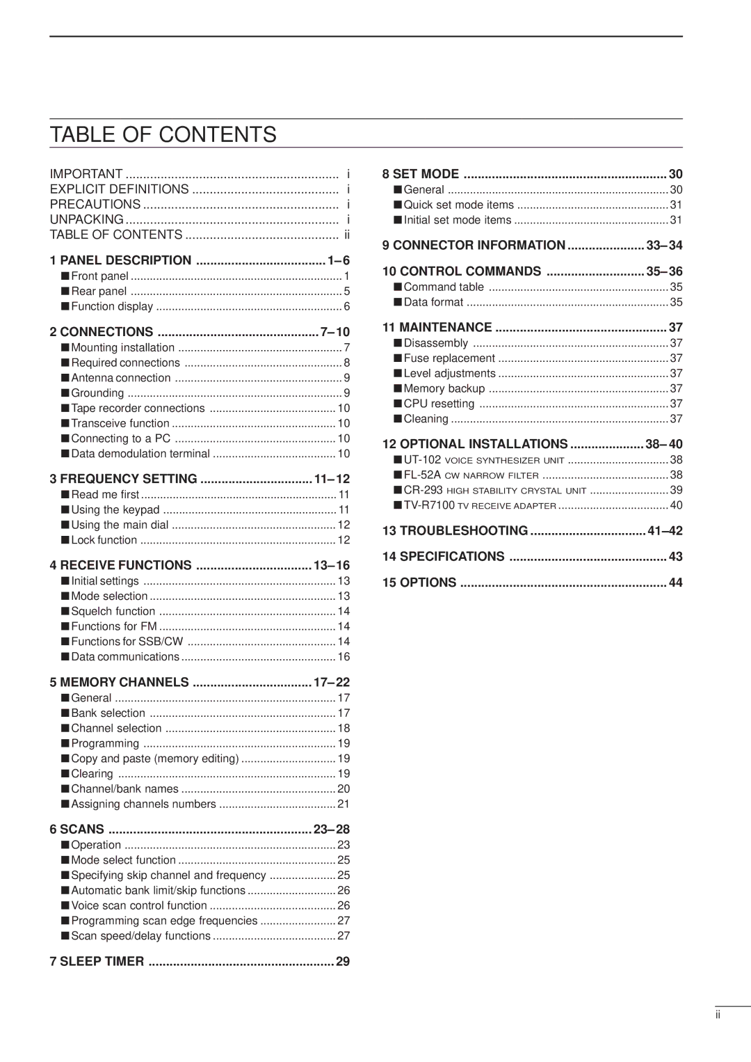 Icom IC-R8500 instruction manual Table of Contents 