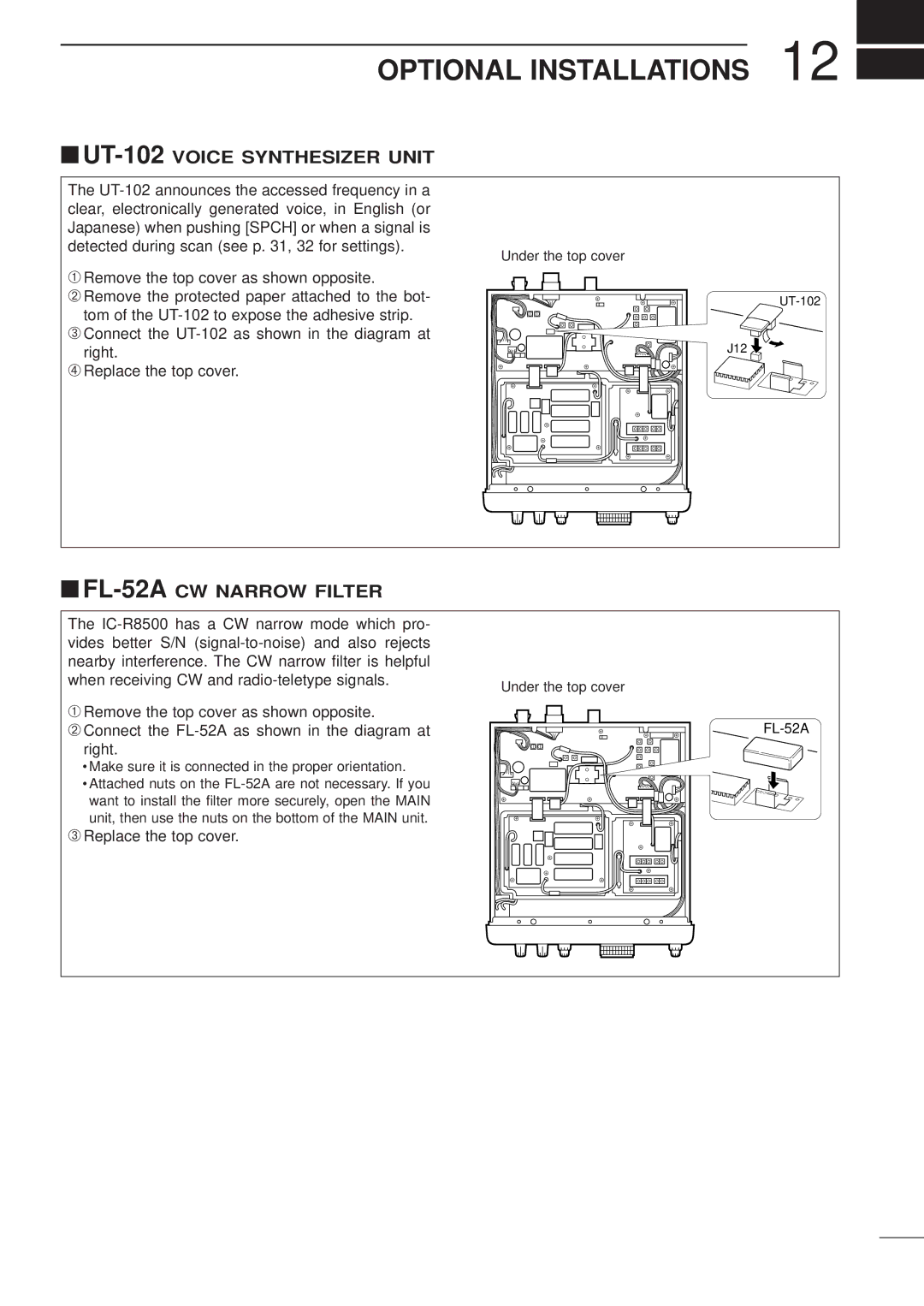 Icom IC-R8500 instruction manual Optional Installations, ➂Replace the top cover 