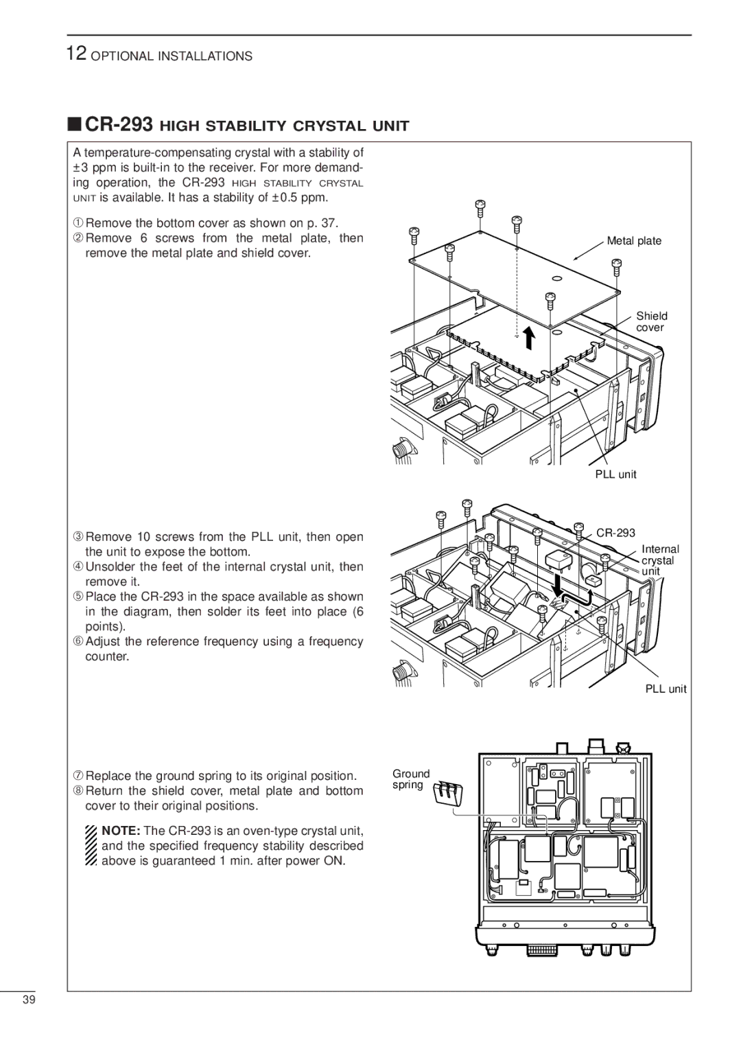 Icom IC-R8500 instruction manual CR-293HIGH Stability Crystal Unit 