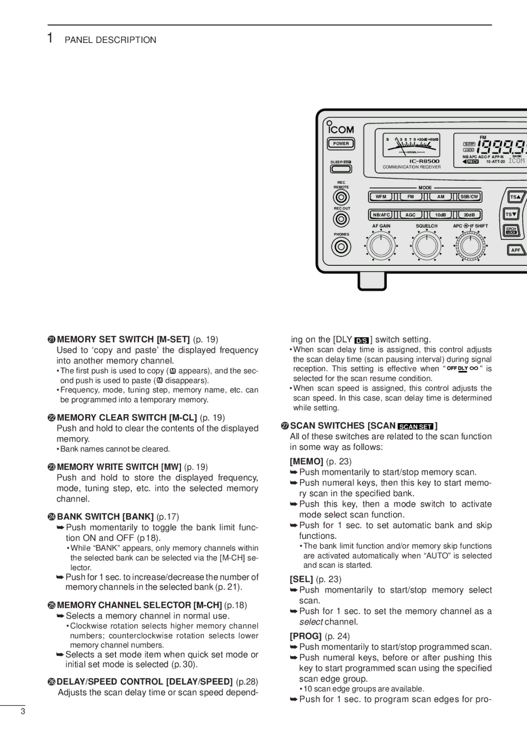 Icom IC-R8500 instruction manual @7SCAN Switches Scan Scan SET 