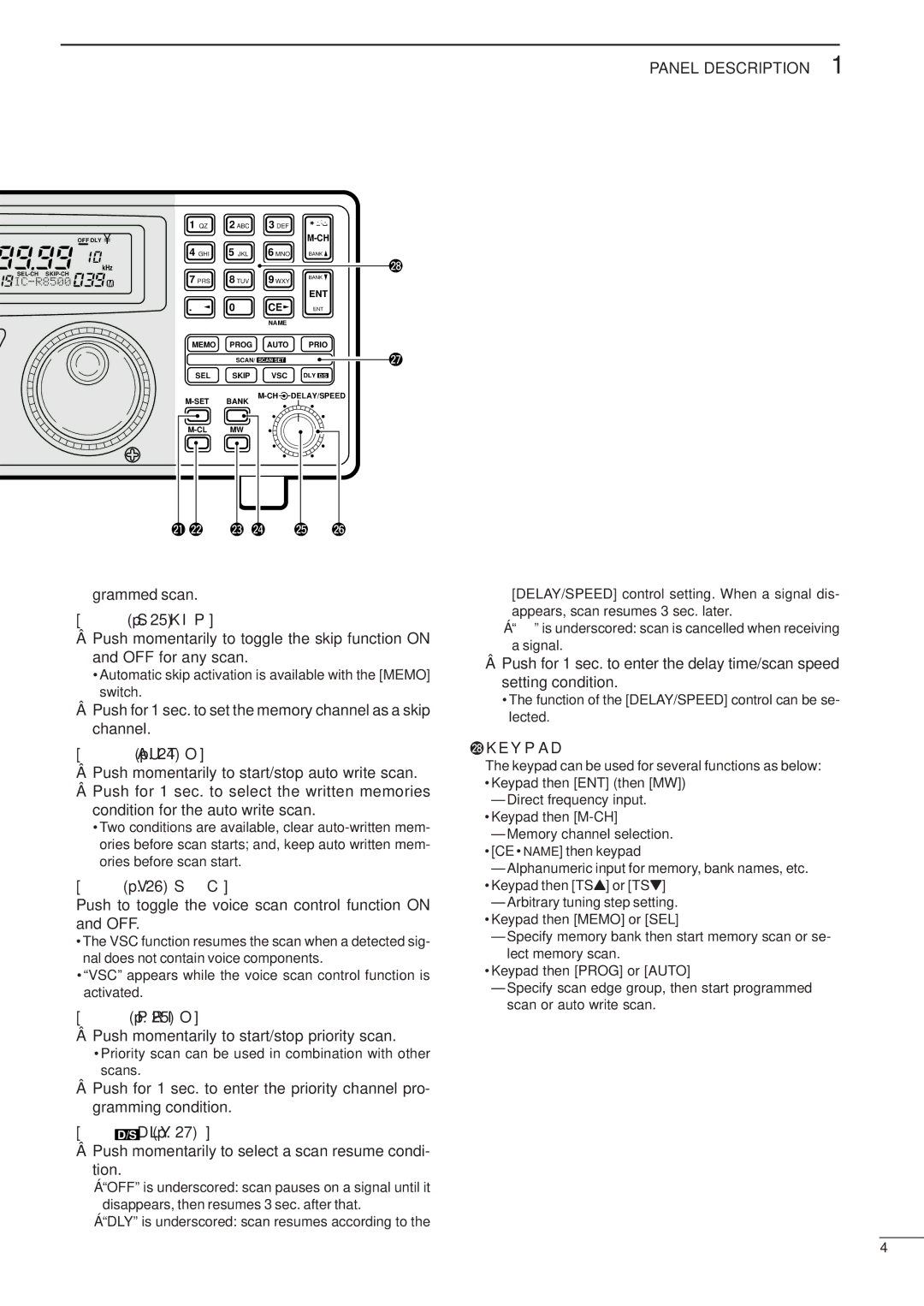 Icom IC-R8500 instruction manual Skip p, Auto p, Prio p, DLY D/S p, @8KEYPAD 