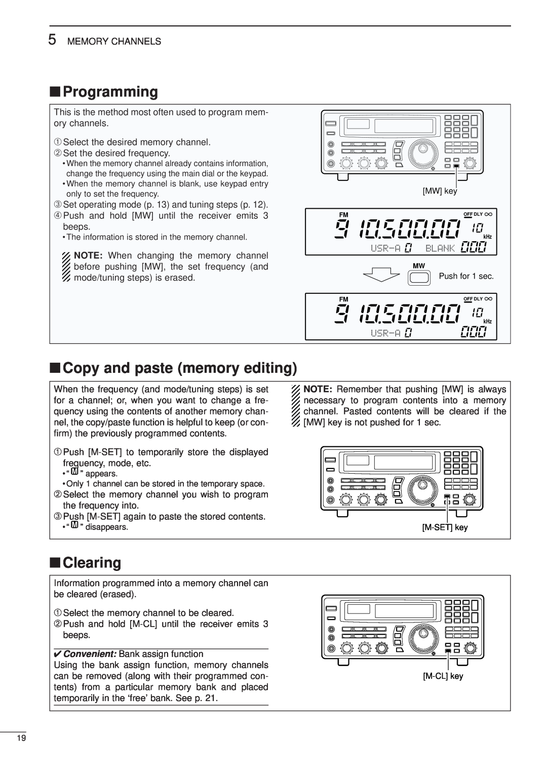 Icom IC-R8500 instruction manual Programming, Copy and paste memory editing, Clearing 