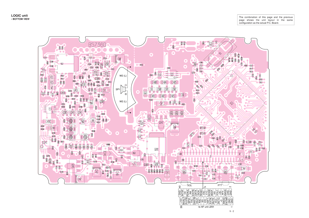 Icom IC-T90A manual Logic unit, Bottom View, SP1, Sql Ptt 