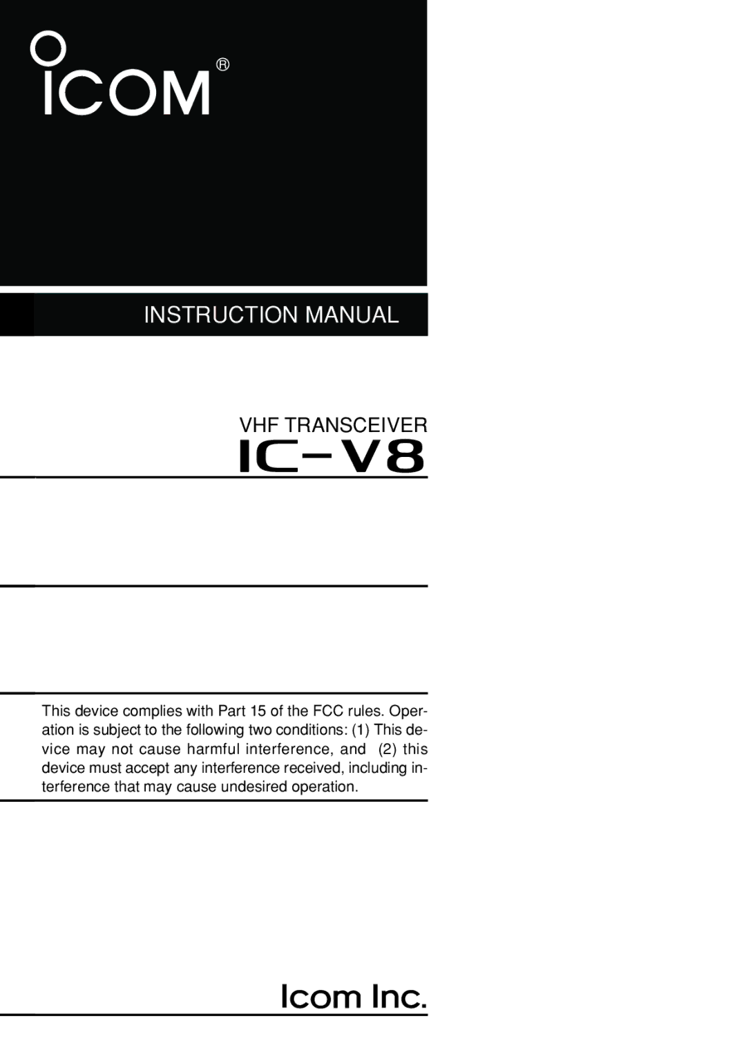 Icom IC-V8 instruction manual IV8 