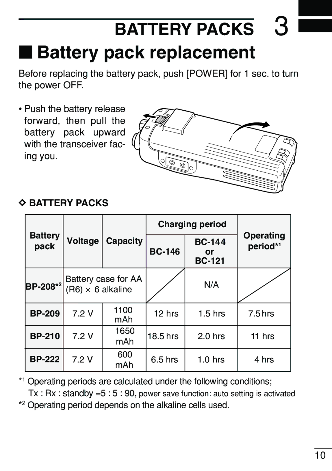 Icom IC-V8 instruction manual ‘ Battery pack replacement, Battery Packs 