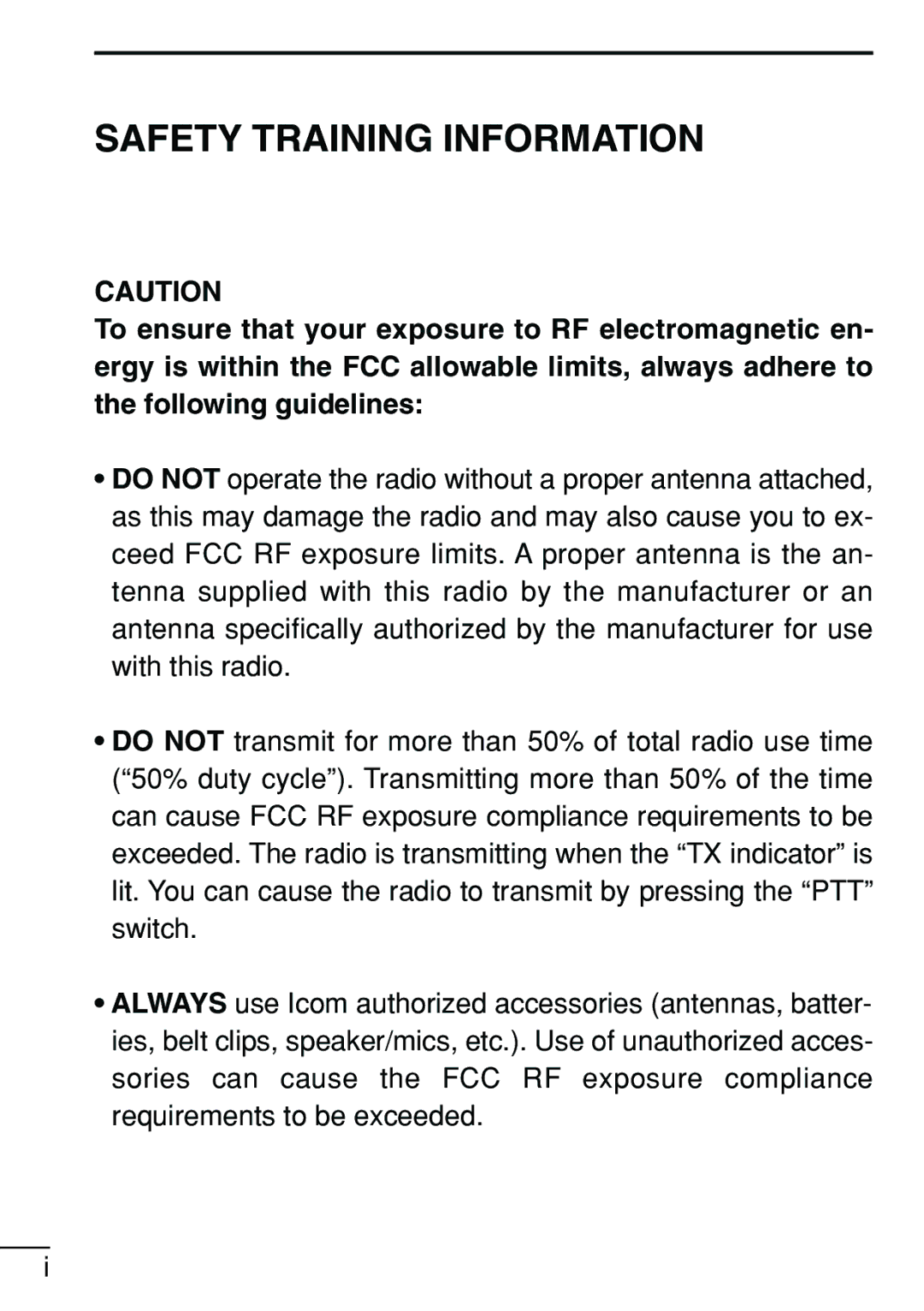 Icom IC-V8 instruction manual Safety Training Information 