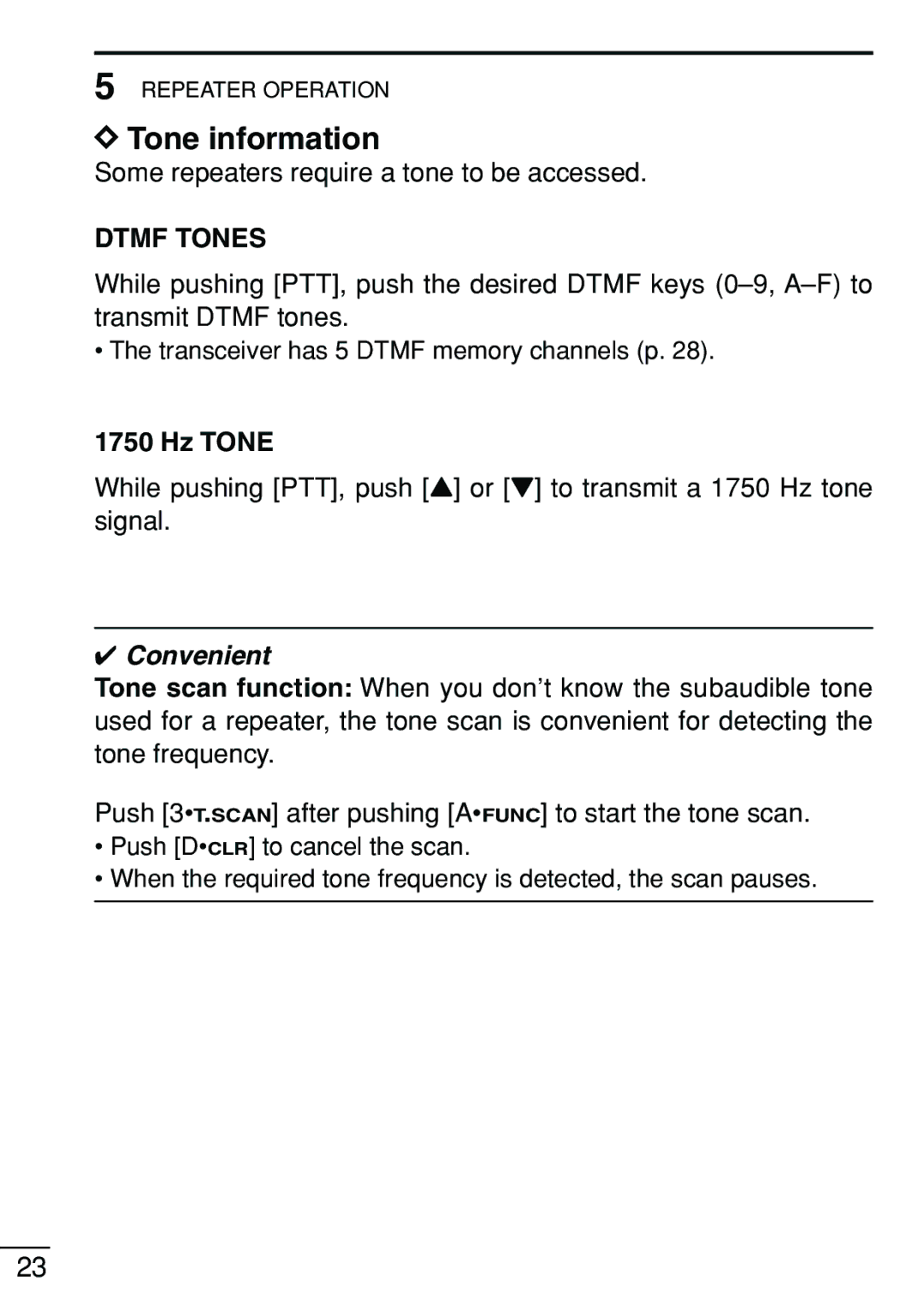 Icom IC-V8 instruction manual Tone information, Hz Tone 