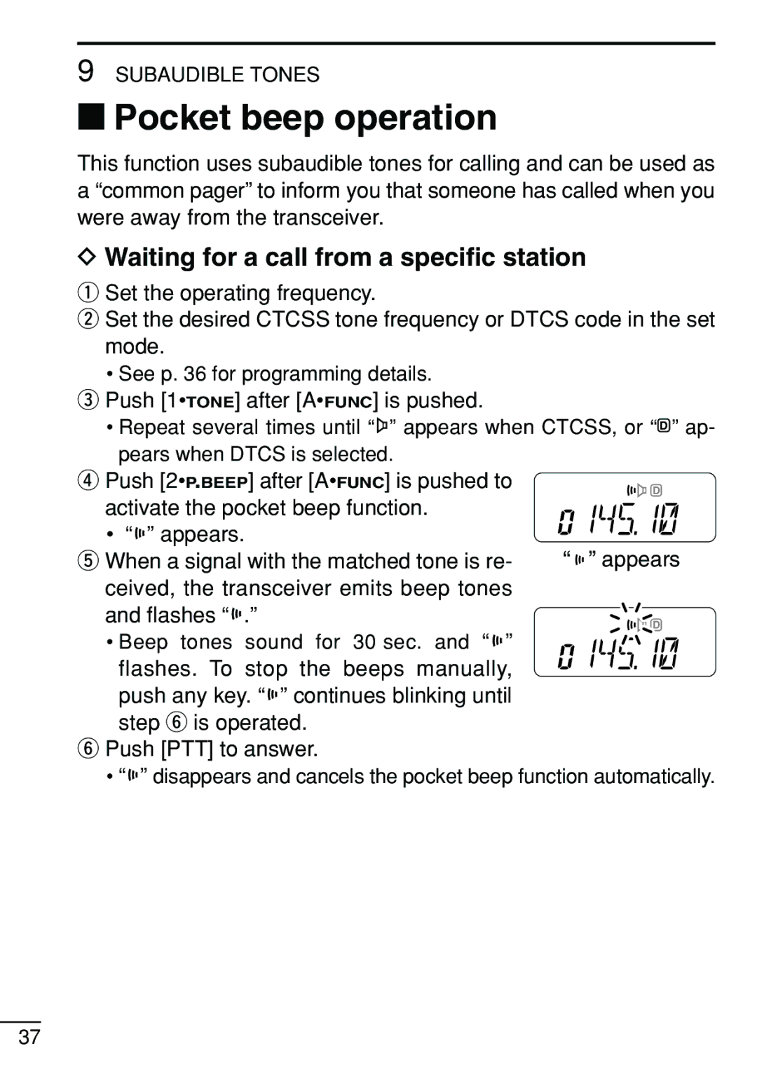 Icom IC-V8 instruction manual ‘ Pocket beep operation, Waiting for a call from a speciﬁc station 