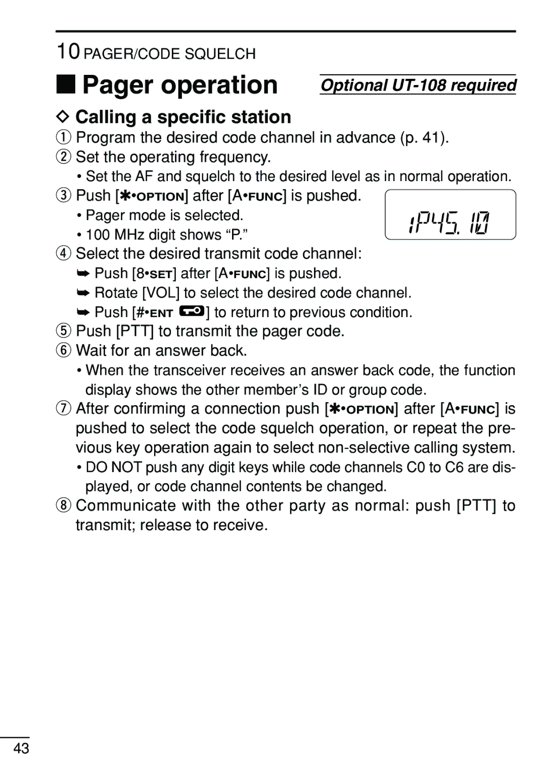 Icom IC-V8 instruction manual Calling a speciﬁc station 