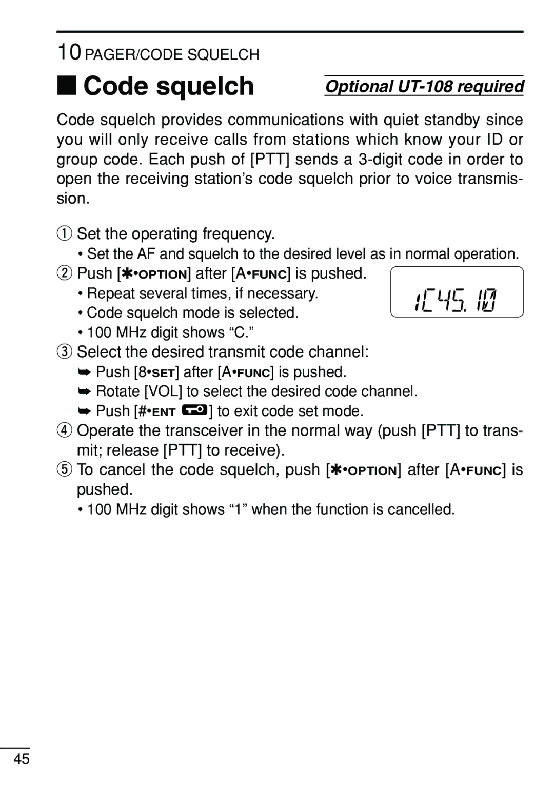 Icom IC-V8 instruction manual ‘ Code squelch 