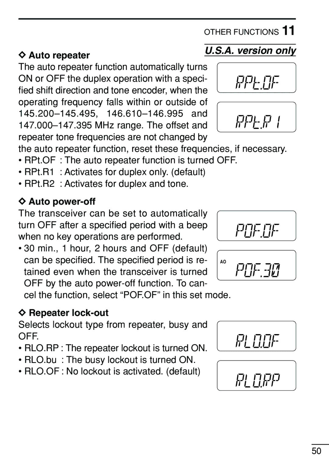 Icom IC-V8 instruction manual DAuto power-off, Repeater lock-out 