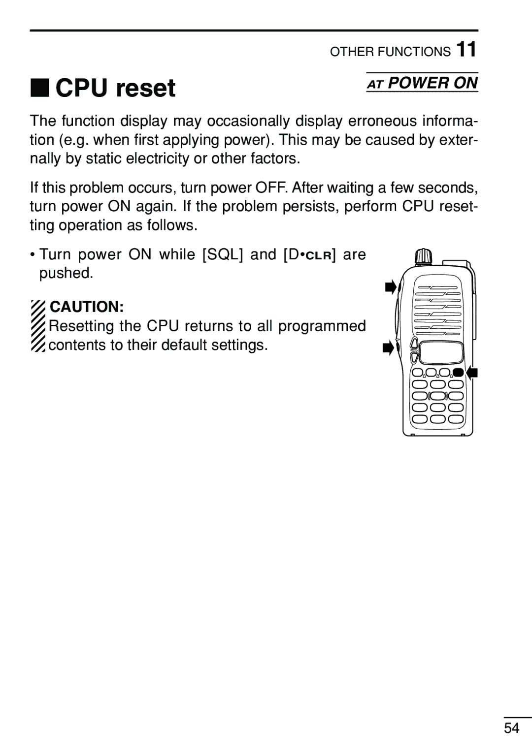 Icom IC-V8 instruction manual ‘ CPU reset 