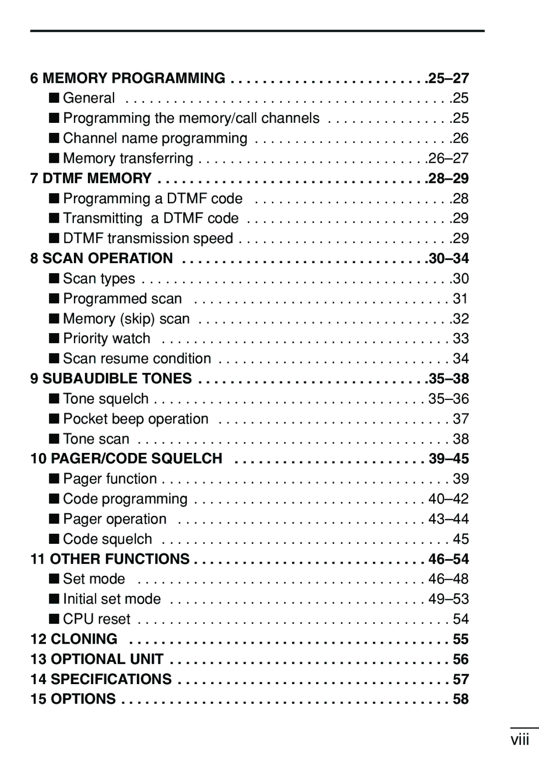 Icom IC-V8 Memory Programming, Dtmf Memory, Scan Operation, Subaudible Tones, PAGER/CODE Squelch, Other Functions 