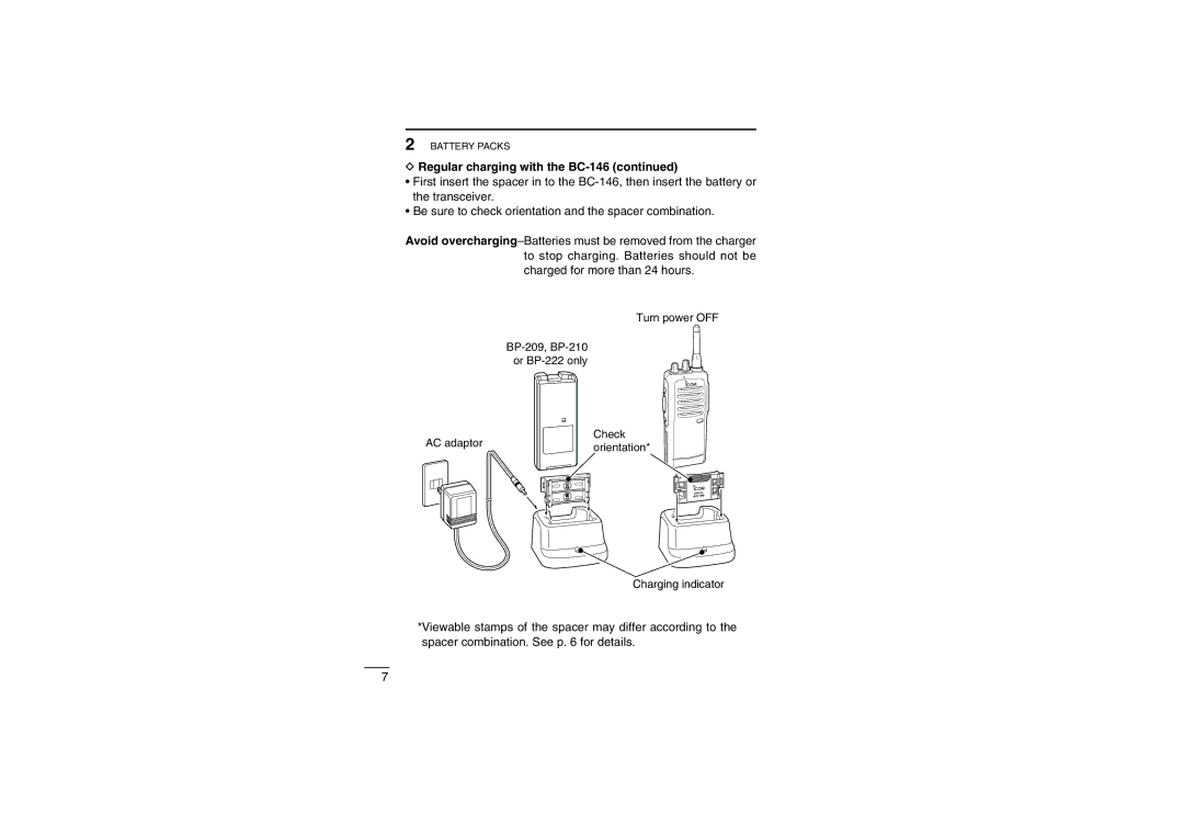 Icom iF22SR instruction manual Regular charging with the BC-146 