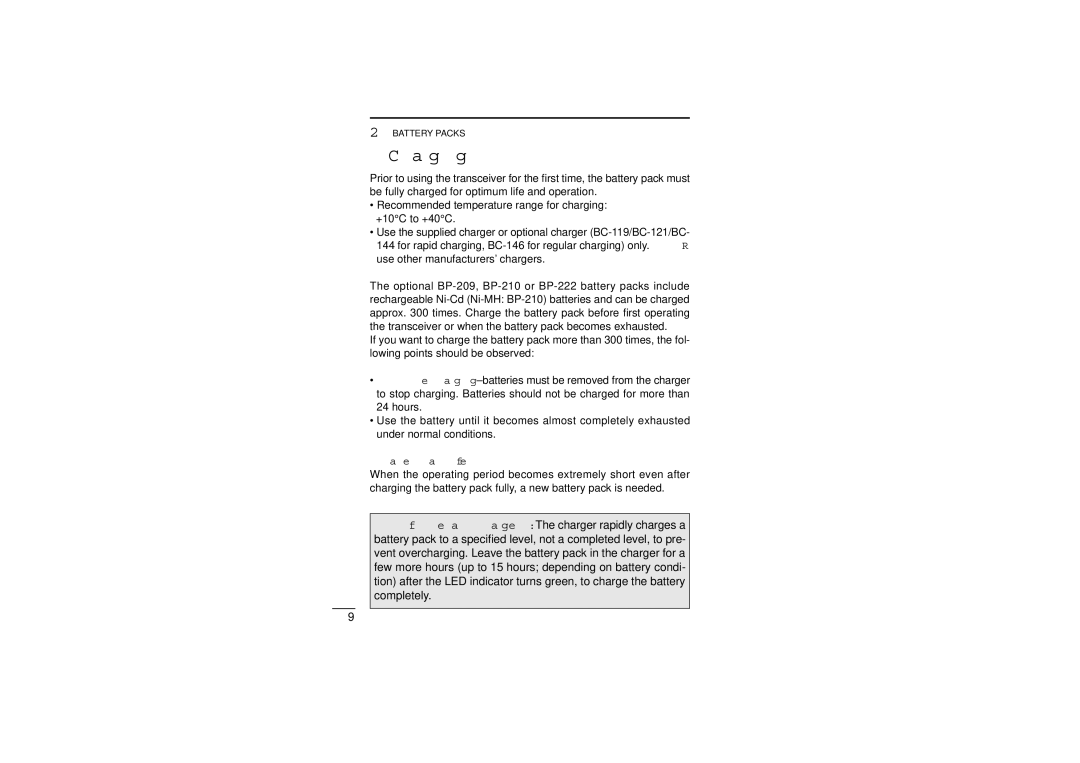 Icom iF22SR instruction manual ‘ Charging Note, Battery pack life 