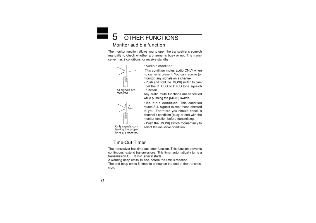 Icom iF22SR instruction manual Other Functions, Audible condition 