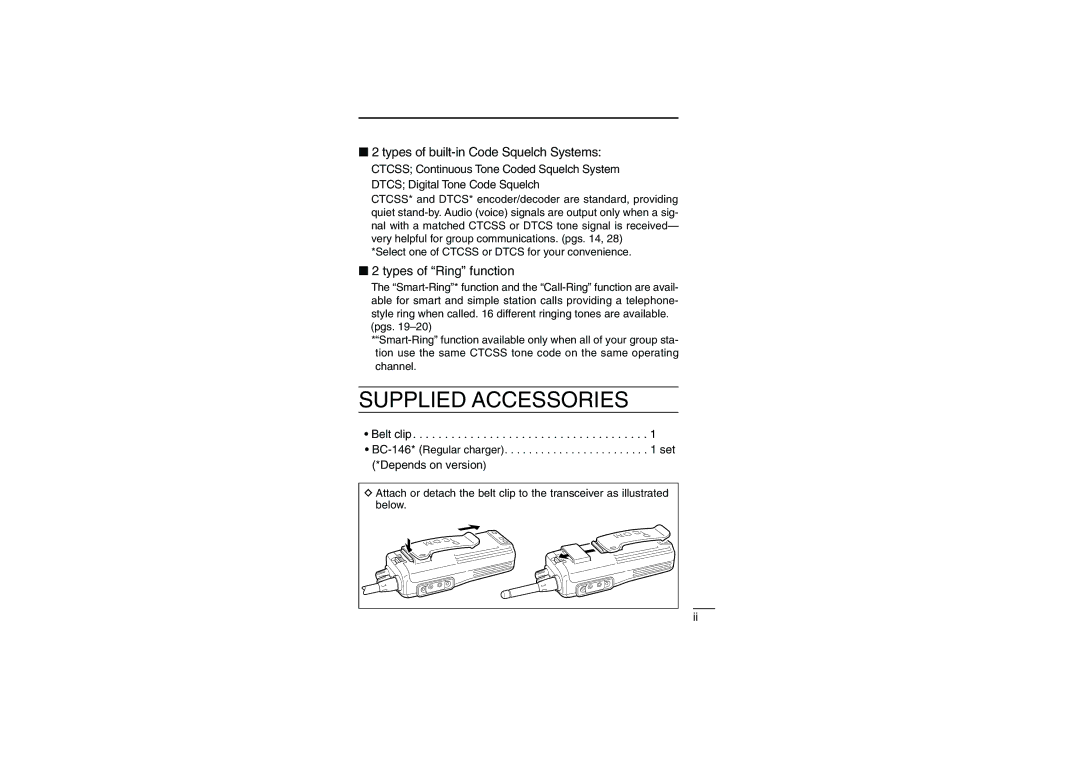 Icom iF22SR instruction manual Supplied Accessories 