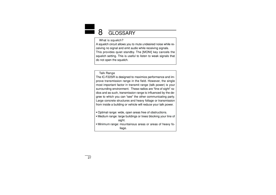 Icom iF22SR instruction manual Glossary, What is squelch? 