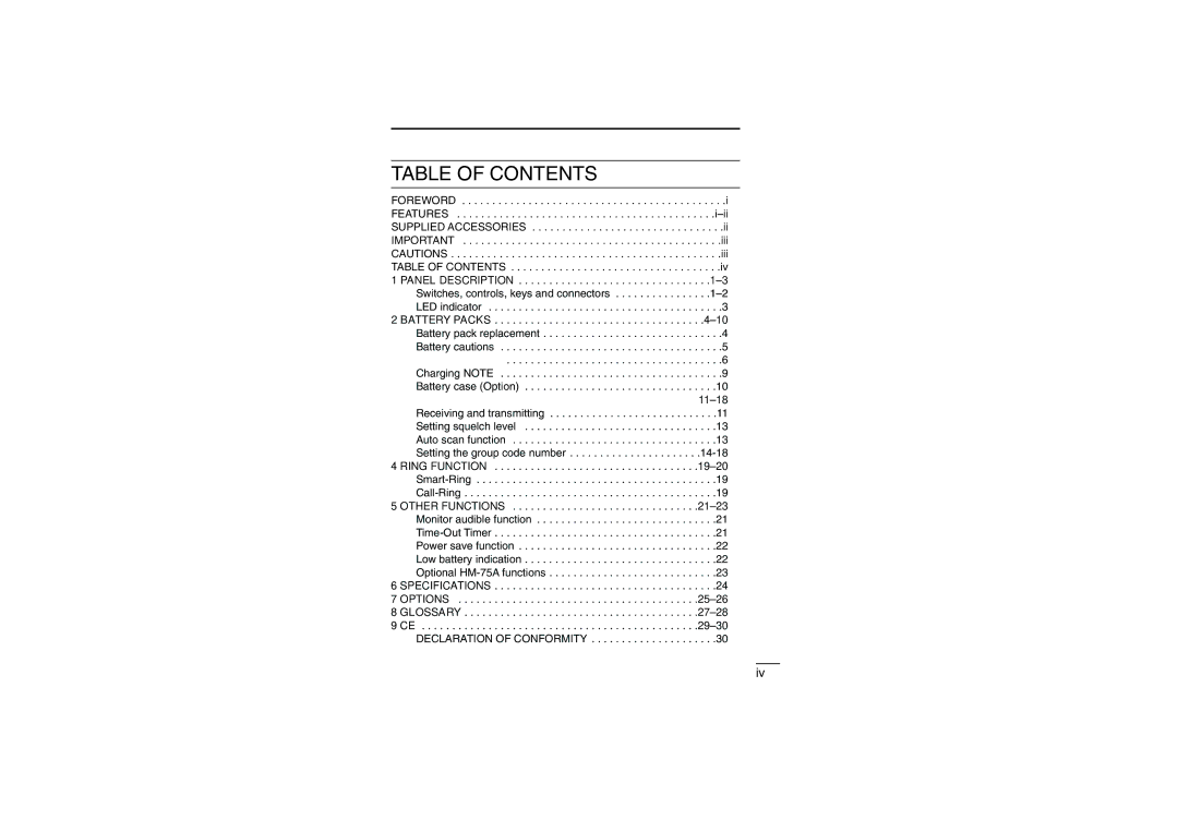 Icom iF22SR instruction manual Table of Contents 