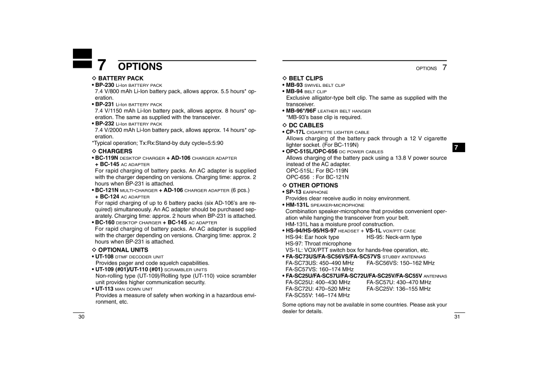 Icom iF25 S instruction manual Options, UT-109 #01/UT-110 #01 Scrambler Units 