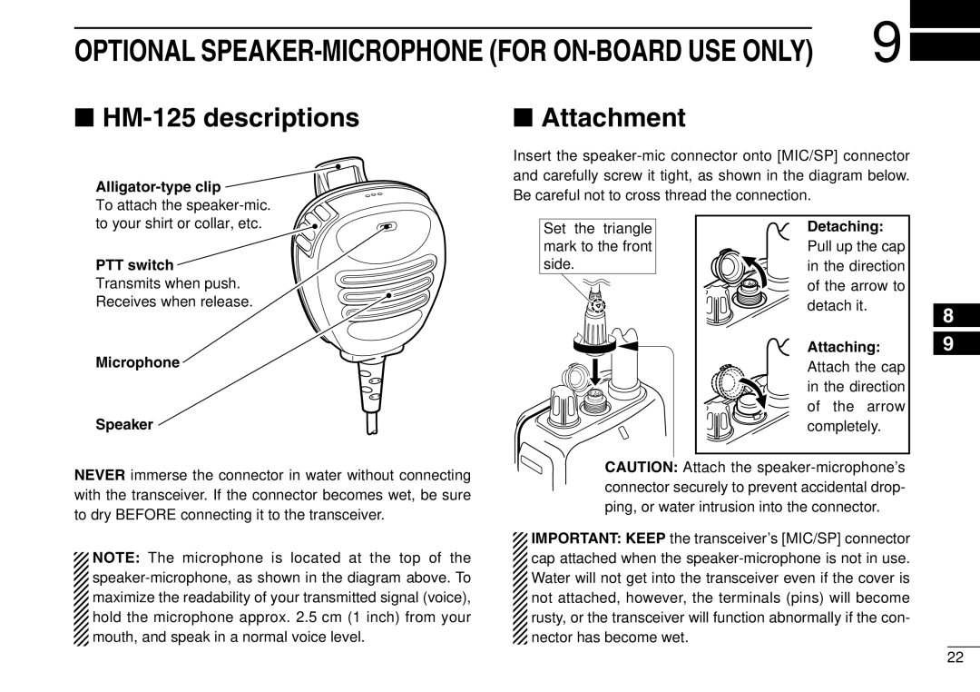 Icom IGM1600 instruction manual HM-125 descriptions Attachment, Alligator-type clip 