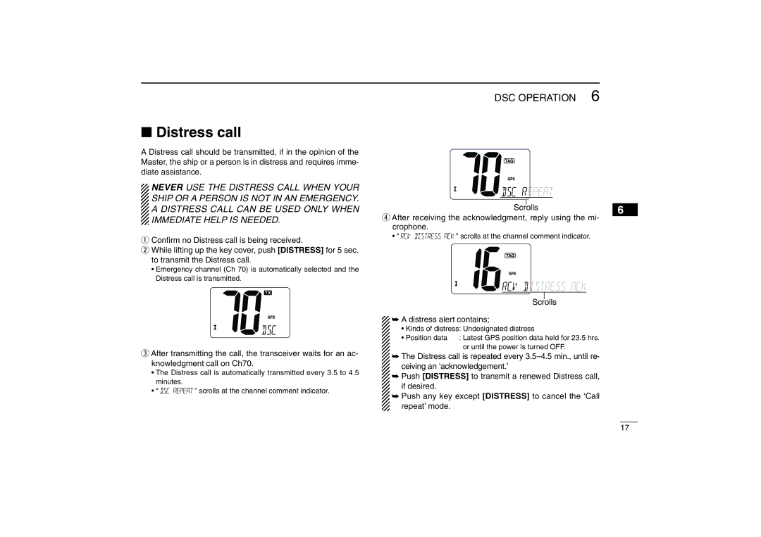 Icom IM402SA, IM402A instruction manual Distress call, Scrolls Distress alert contains 