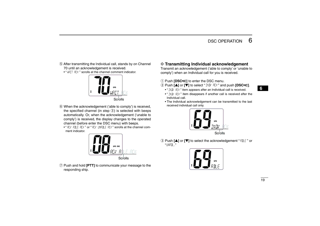 Icom IM402SA, IM402A instruction manual Transmitting Individual acknowledgement, Push Y or Z to select Push Dscic 