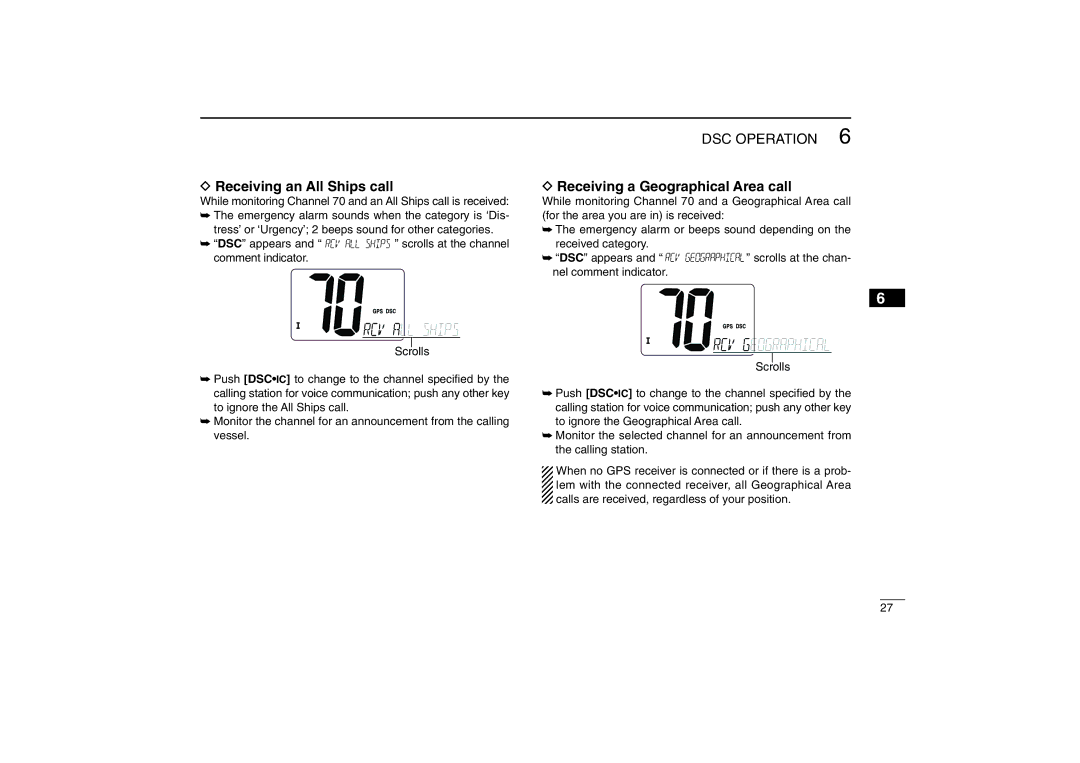 Icom IM402SA, IM402A instruction manual Receiving an All Ships call, Receiving a Geographical Area call 