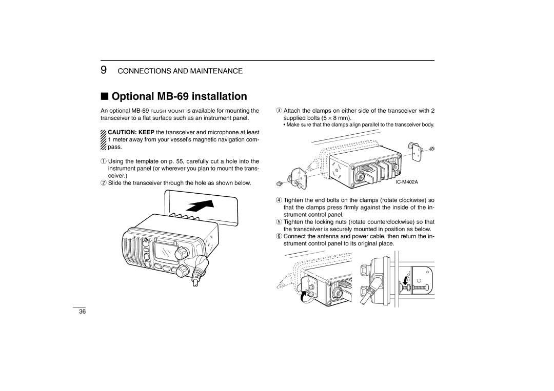 Icom IM402A, IM402SA instruction manual Optional MB-69 installation 