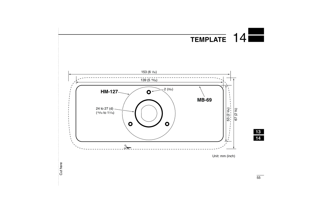 Icom IM402SA, IM402A instruction manual Template, 153 6 1 139 5 15, 24 to 27 d 15 16 to 11 Cut here 