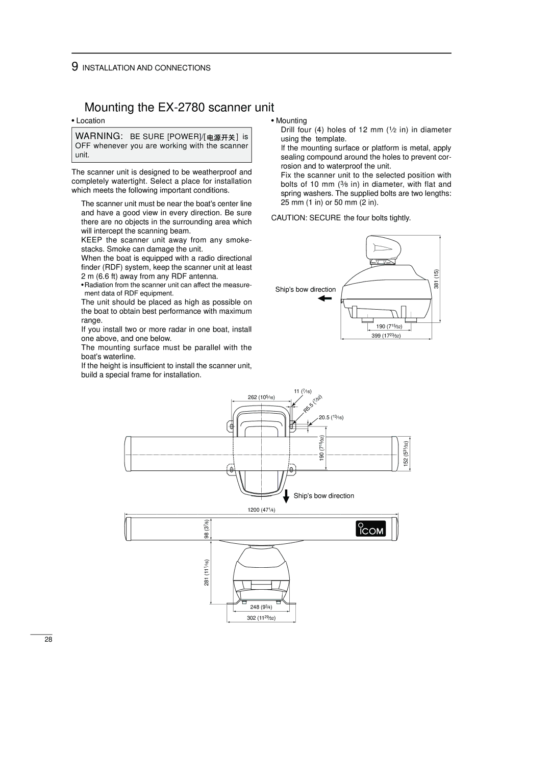 Icom EX-2714, MR-1000TTM, MR-1000RTM instruction manual Mounting the EX-2780 scanner unit, Location 