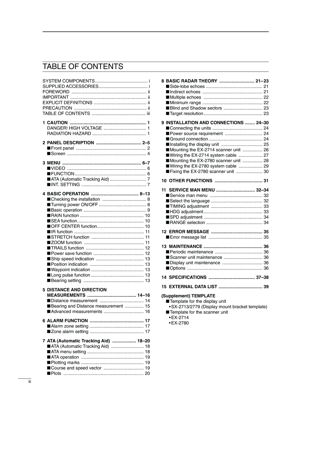 Icom MR-1000RTM, MR-1000TTM, EX-2714 instruction manual Table of Contents 