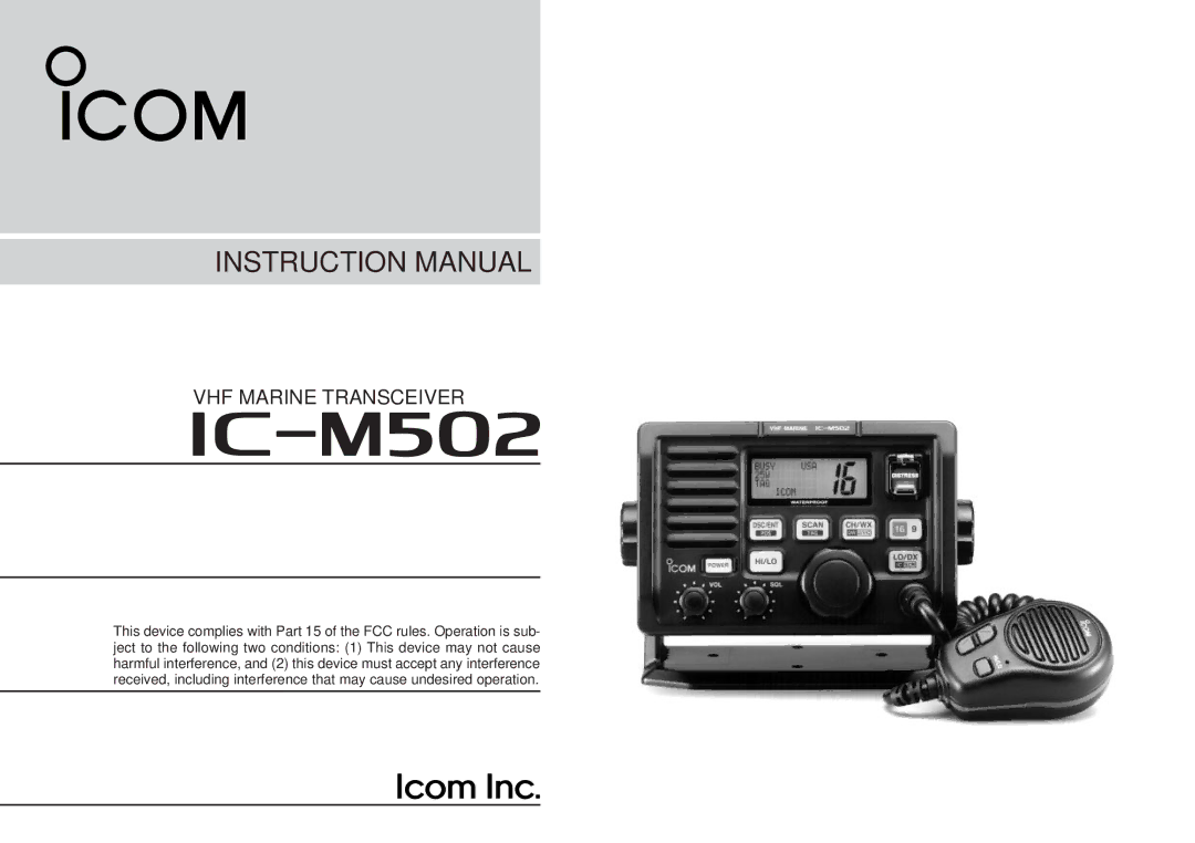 Icom IC-M502, VHF MARINE TRANSCEIVER instruction manual IM502 