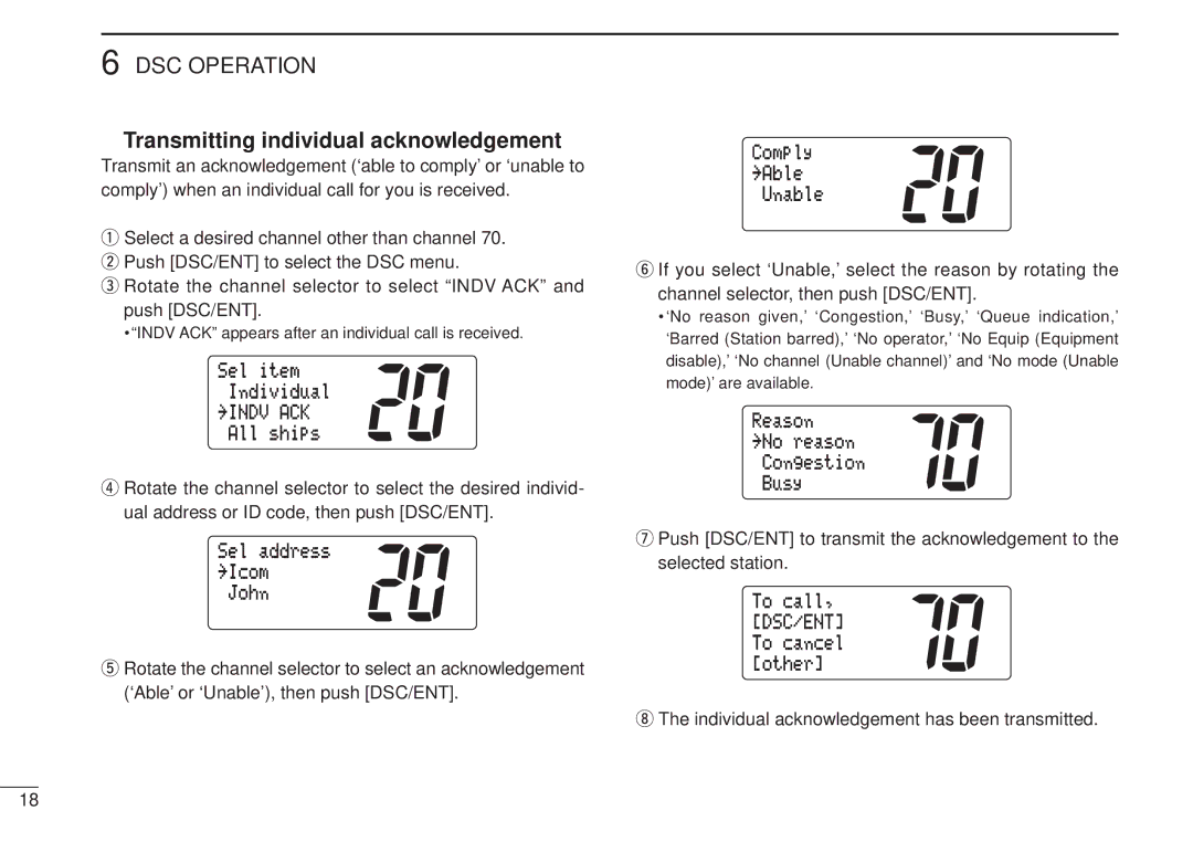 Icom VHF MARINE TRANSCEIVER, IC-M502 instruction manual Transmitting individual acknowledgement, ˘Indvêack 