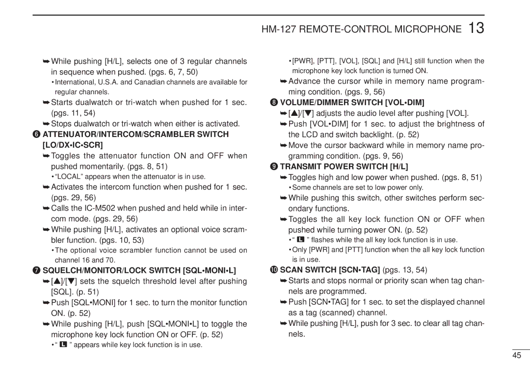 Icom IC-M502 Lo/Dxicscr, SQUELCH/MONITOR/LOCK Switch Sqlmonil, VOLUME/DIMMER Switch Voldim, Transmit Power Switch H/L 