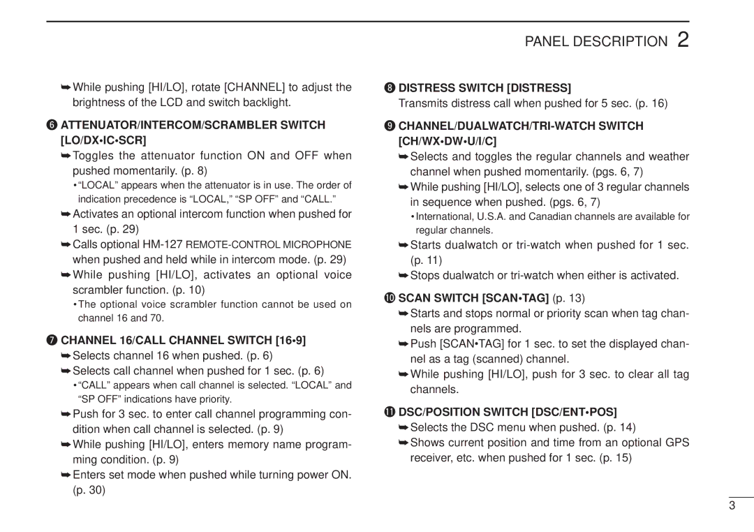 Icom IC-M502, VHF MARINE TRANSCEIVER instruction manual 1DSC/POSITION Switch DSC/ENTPOS 