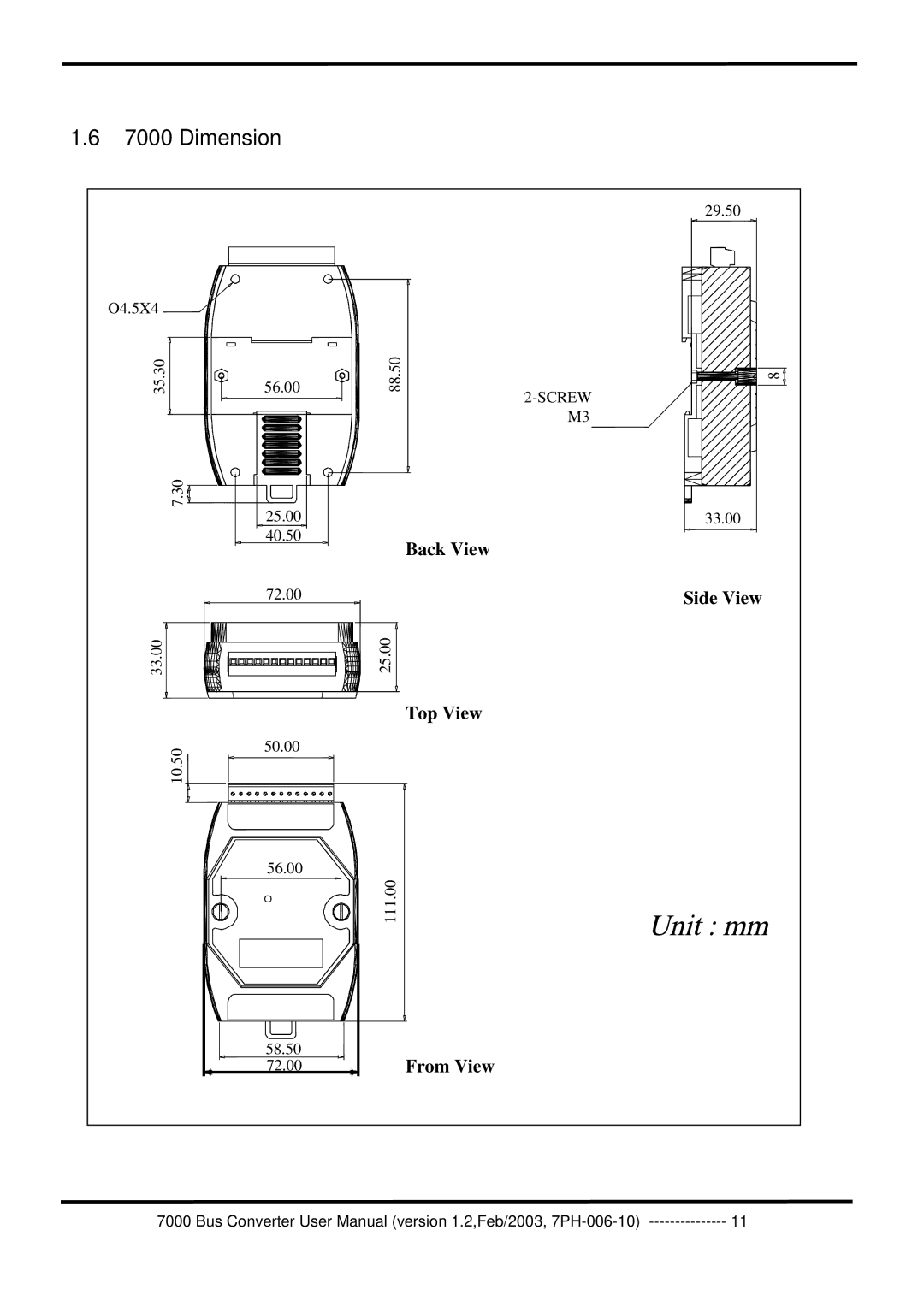 ICP DAS USA 7000 user manual Back View 