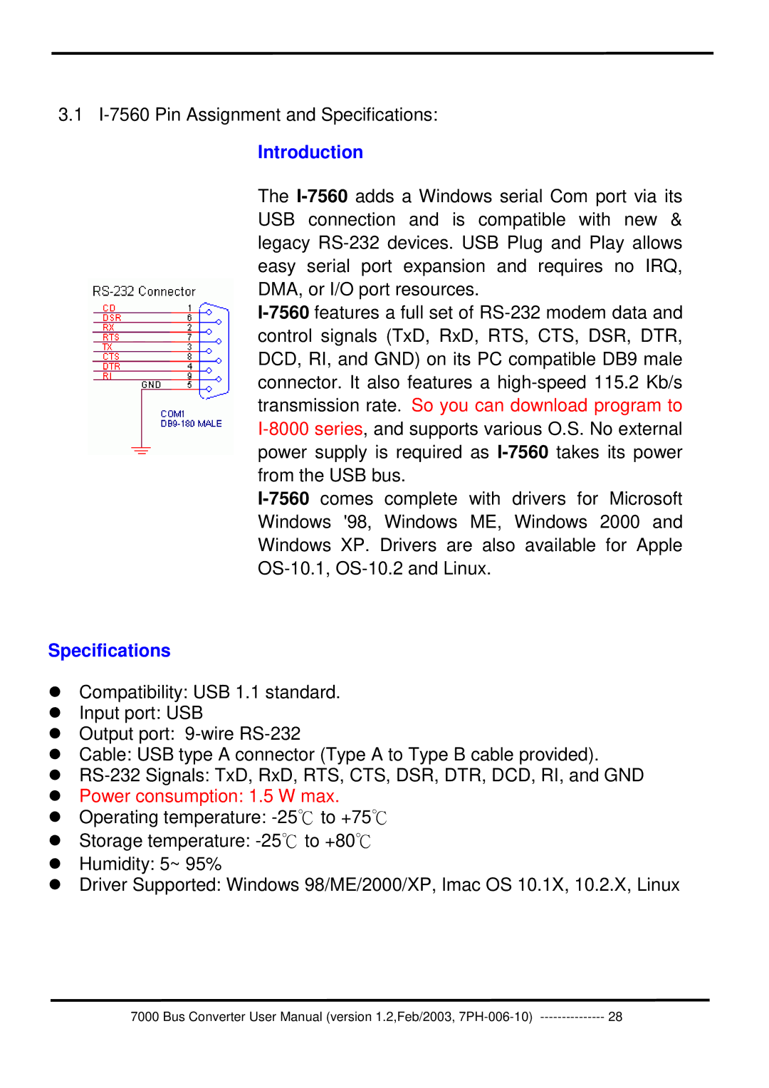 ICP DAS USA 7000 user manual I-7560 Pin Assignment and Specifications, Introduction 