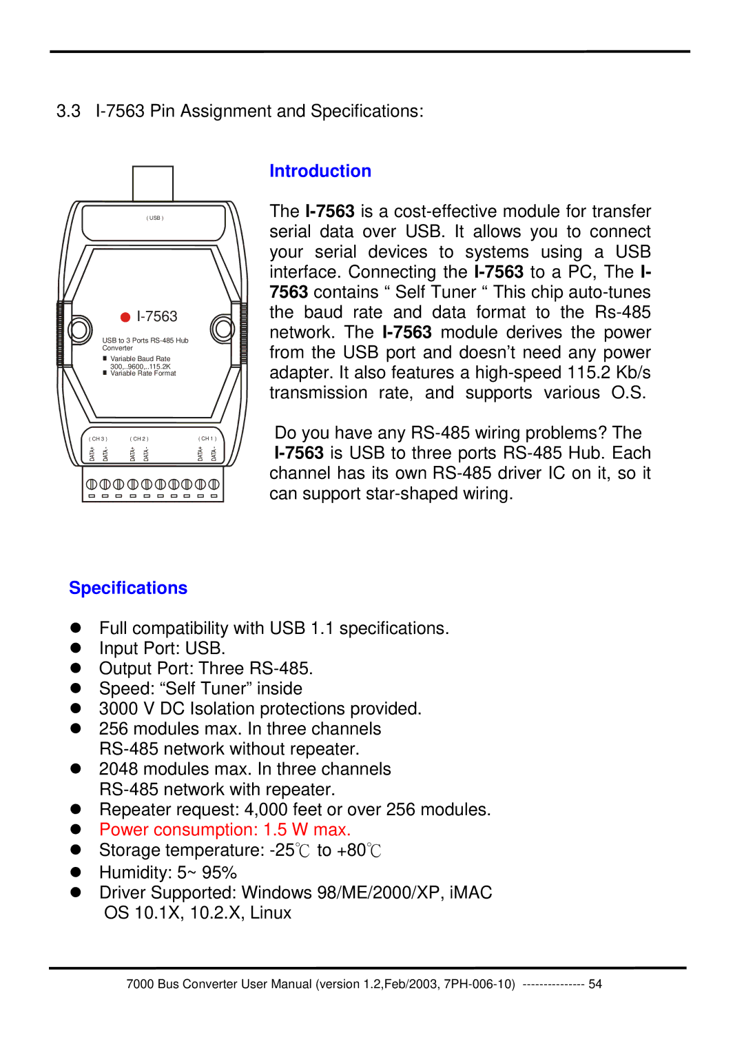 ICP DAS USA 7000 user manual I-7563 Pin Assignment and Specifications 