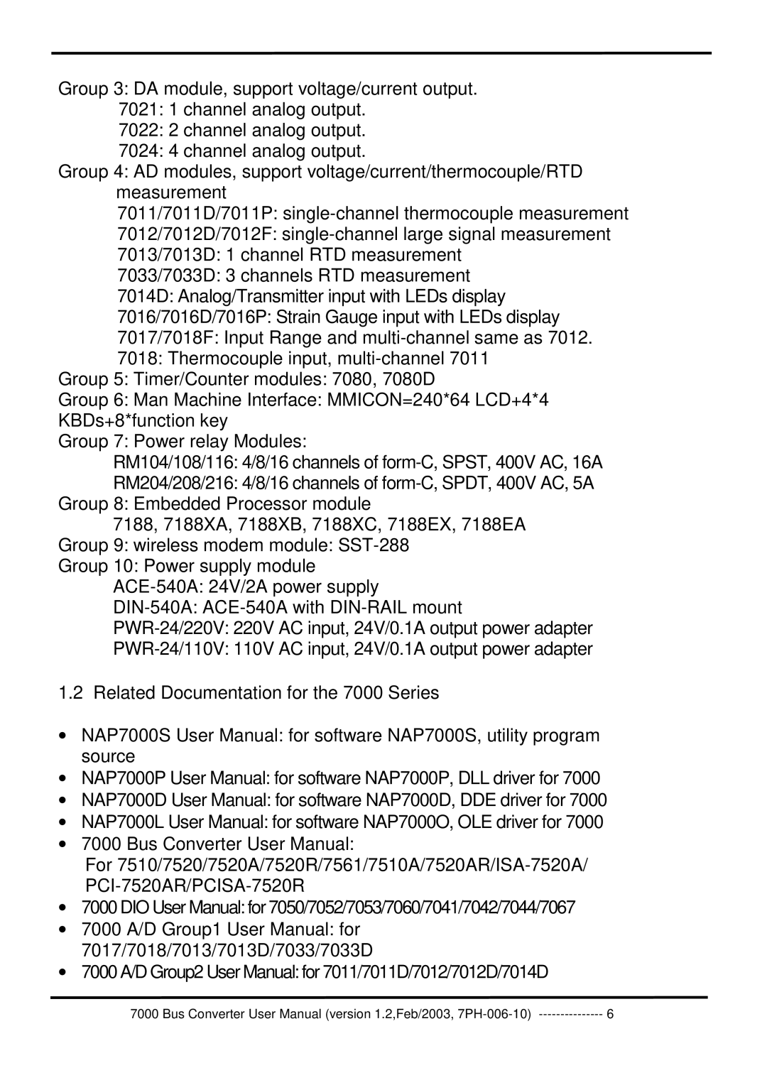 ICP DAS USA 7000 user manual Group 10 Power supply module ACE-540A 24V/2A power supply 